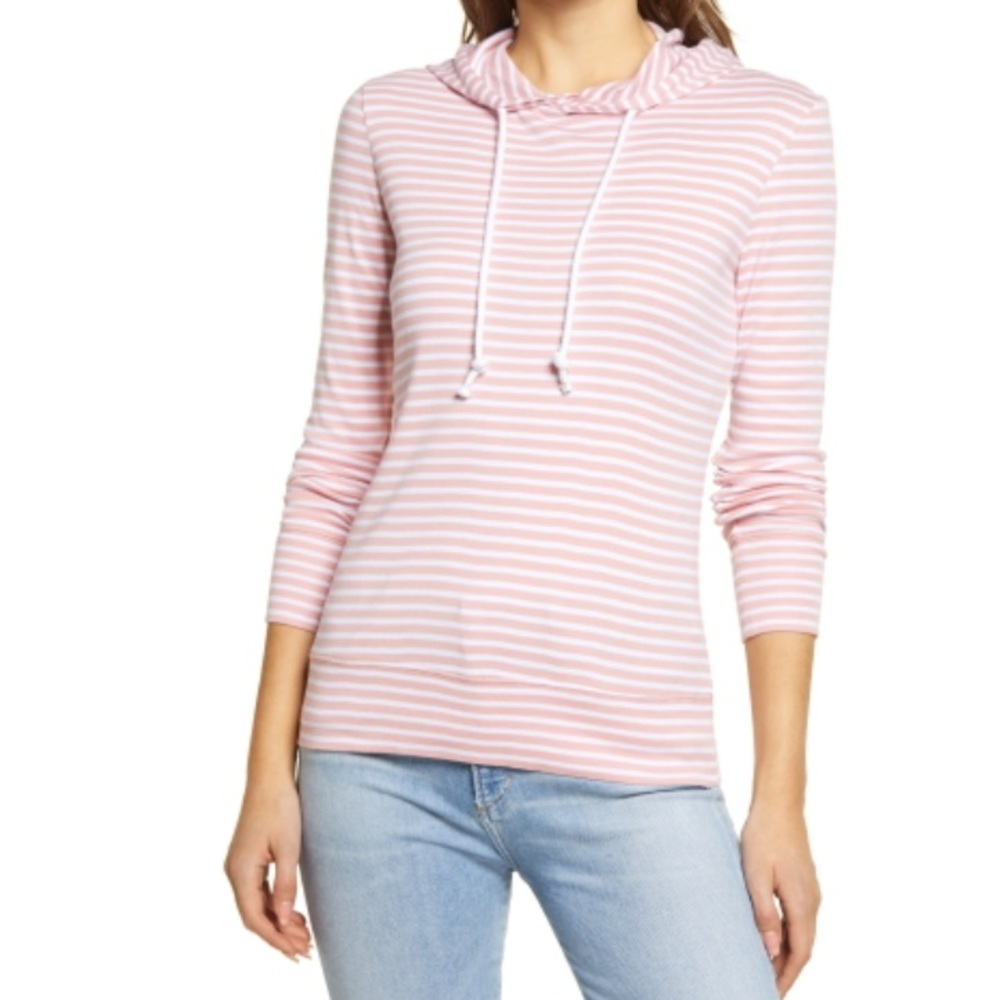 NWT Women's Caslon Knit Hoodie in Pink and White Stripe